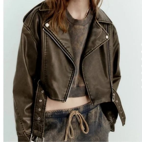 ZARA VIRAL FAUX LEATHER CROP JACKET - Picture 9 of 10